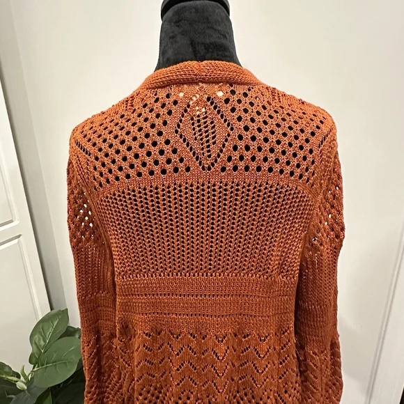 Philosophy Maxi Knit Orange Cardigan Size L Slit Hem - Picture 8 of 12